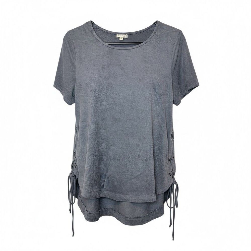 Eyeshadow Grey Suede Lace Up Side Rocker Biker Top Women’s Size M